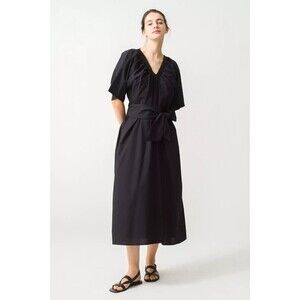 Merlette Lante Midi Dress Oversized Kimono Puff Sleeve Cotton Black XS 281872